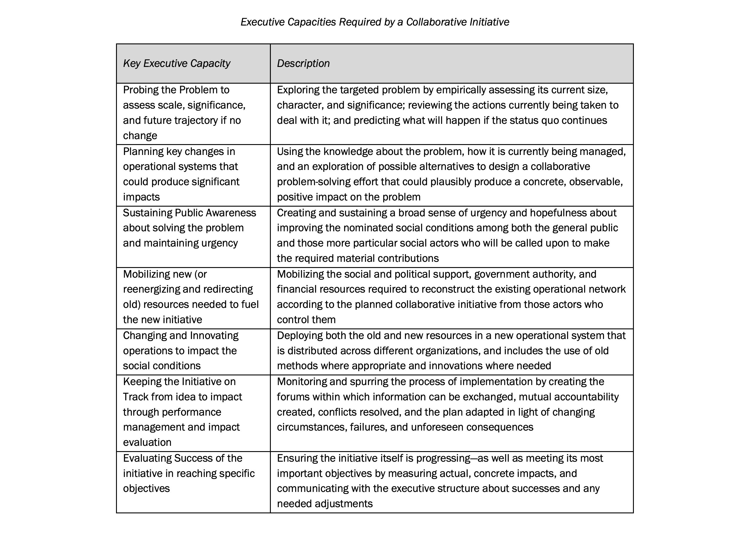 Executive Capacity Chart